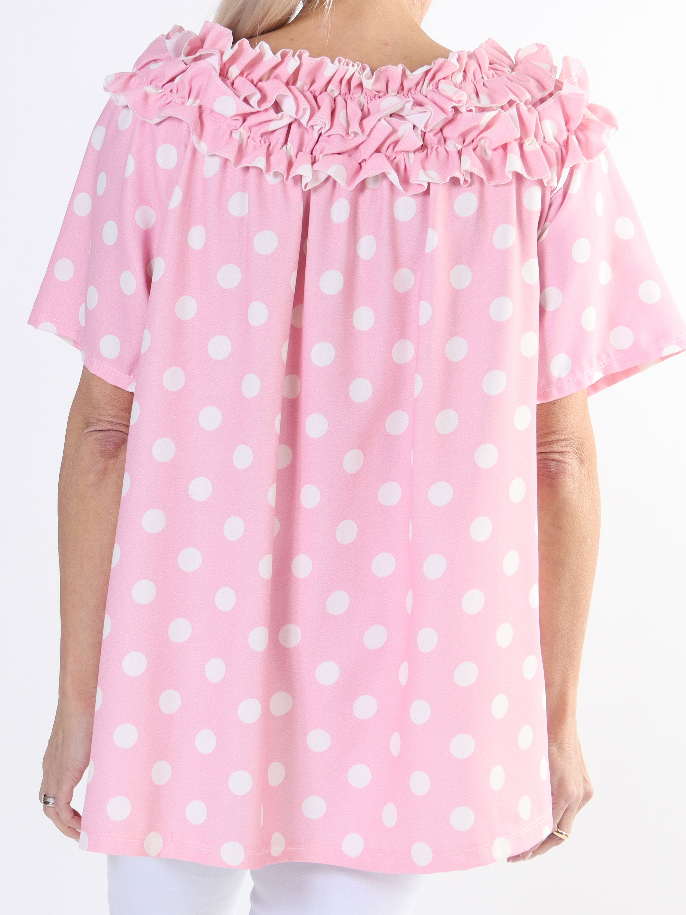 Chili Sleeveless Dot - Plus size tunika med prikker og flæser